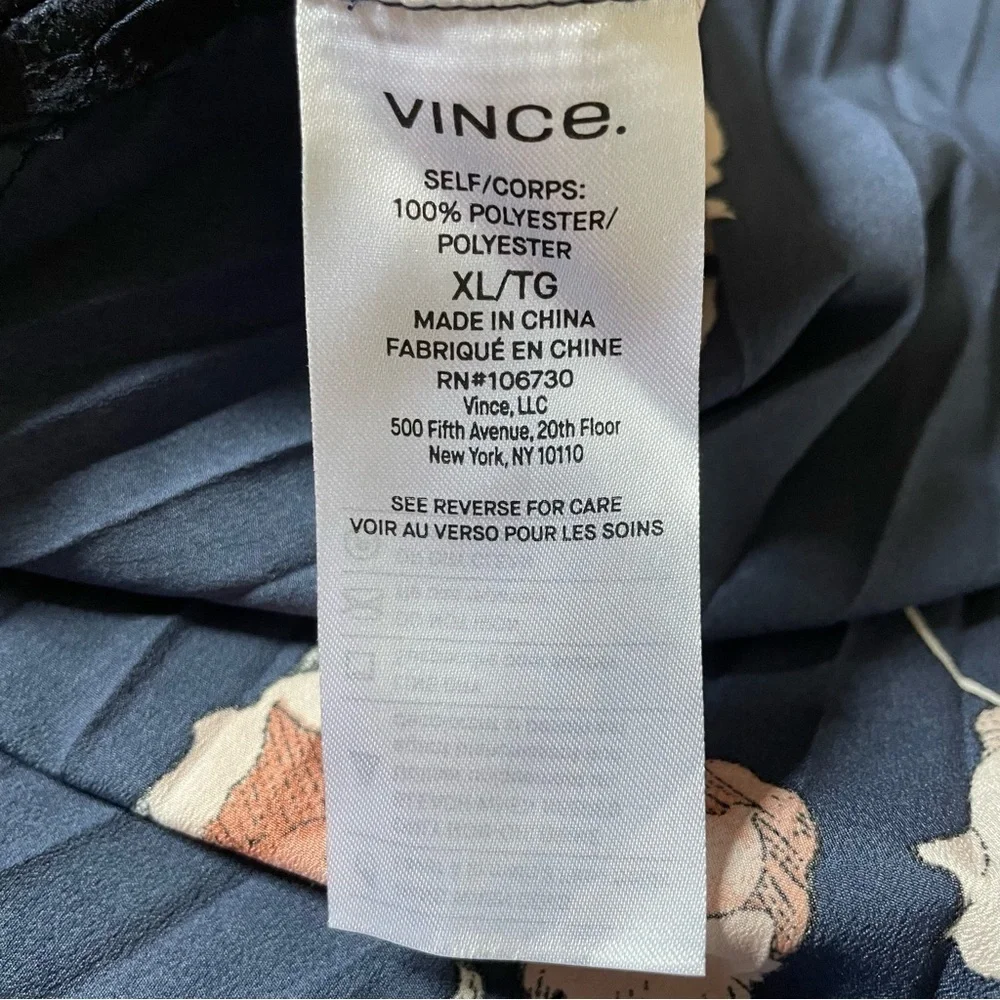 Vince Blue Floral Flower Pleated Skirt Elastic Waist Midi Polyester EUC Size XL